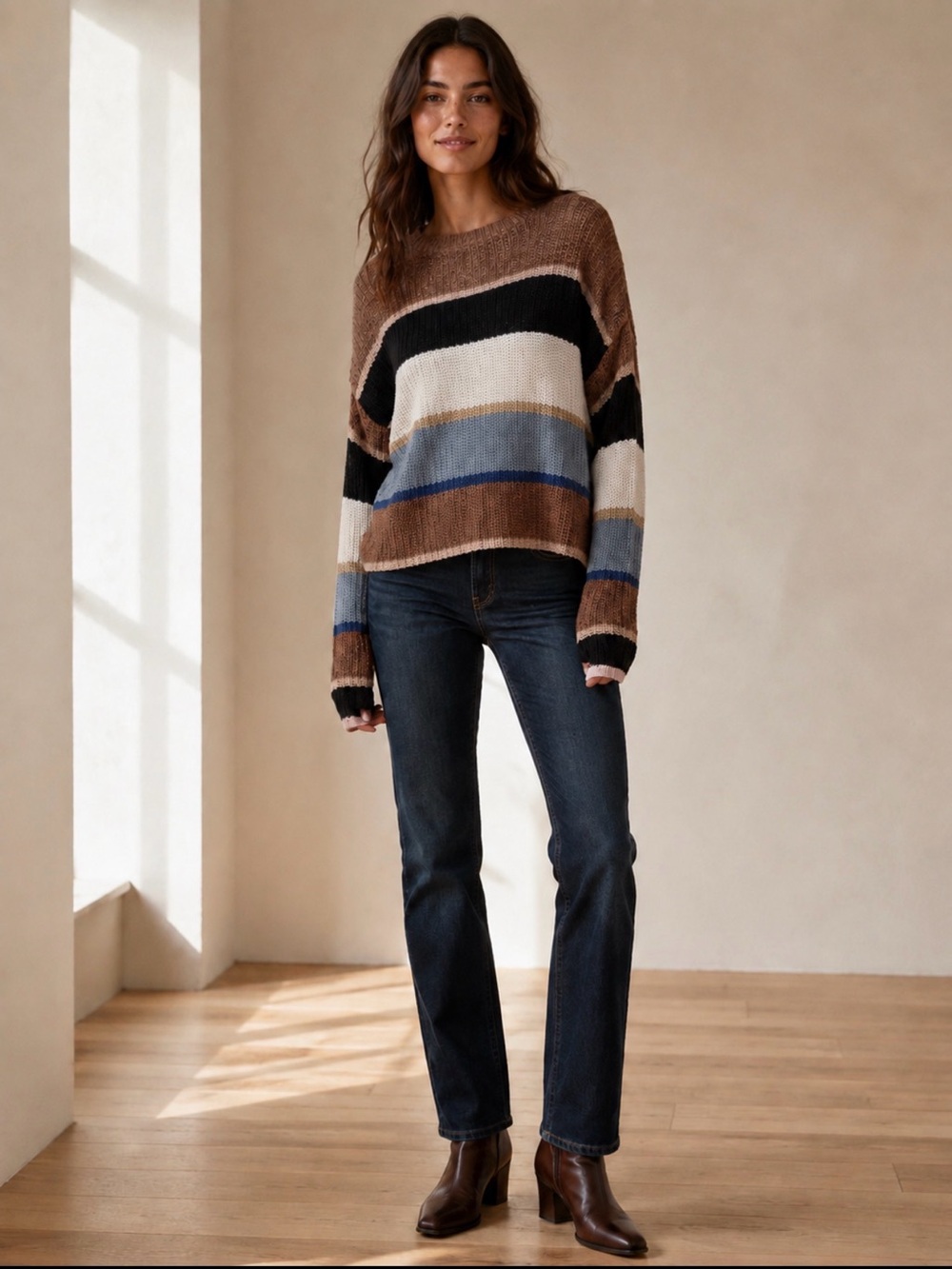 American Eagle Multicolor Striped Oversized Open Knit Sweater Size M